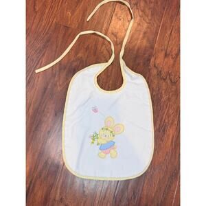 VTG House of Hatten Bunny Embroidered Baby Bib Spring Easter Teething Food Yllw